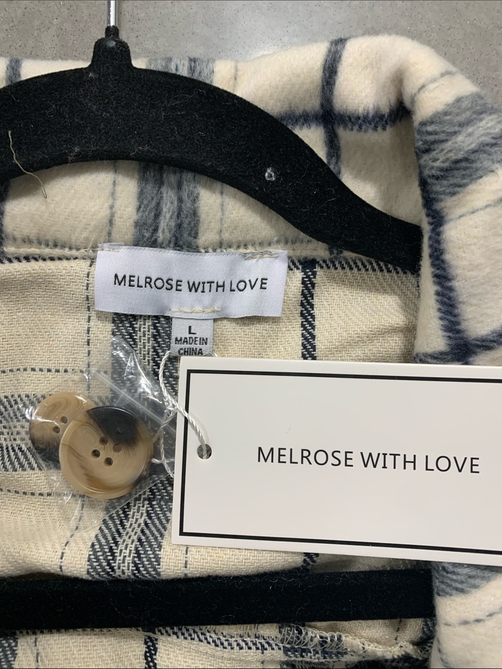 Cream & Navy Plaid Trench Coat